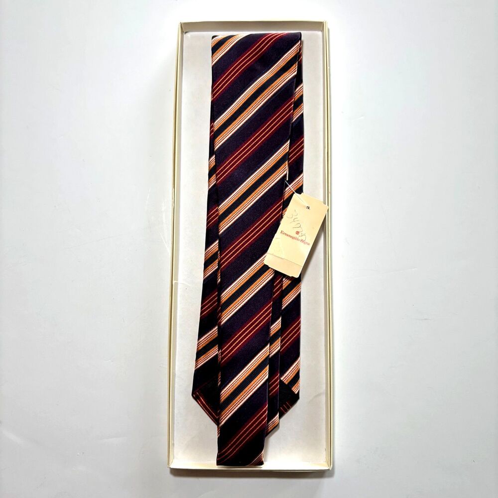 ERMENEGILDO ZEGNA 95% Silk/Cotton Tie/Necktie Italy Striped VTG Purple/Red NWT - Picture 4 of 14